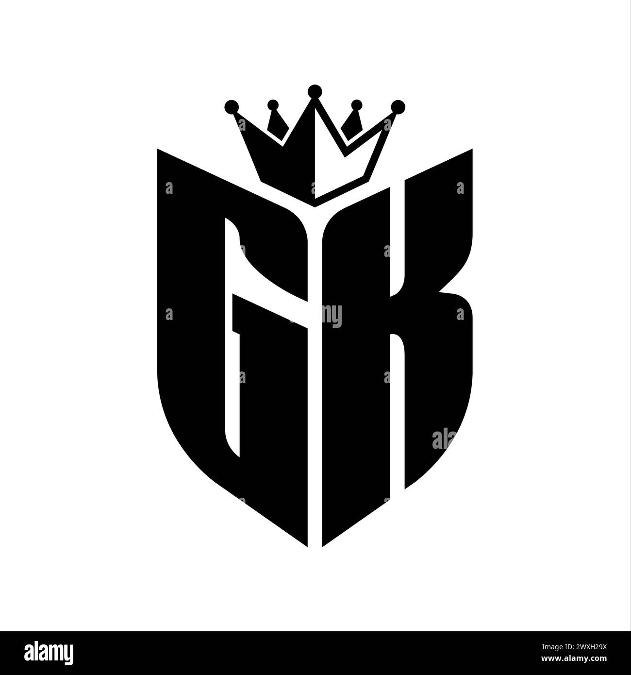 GK Letter monogram with shield shape with crown black and white color ...