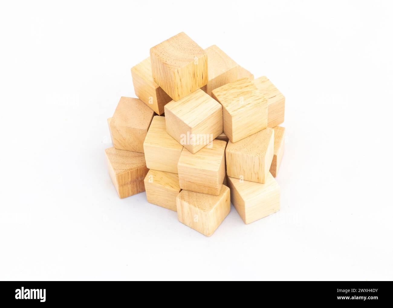 Square wooden blocks heap isolated on white background Stock Photo - Alamy