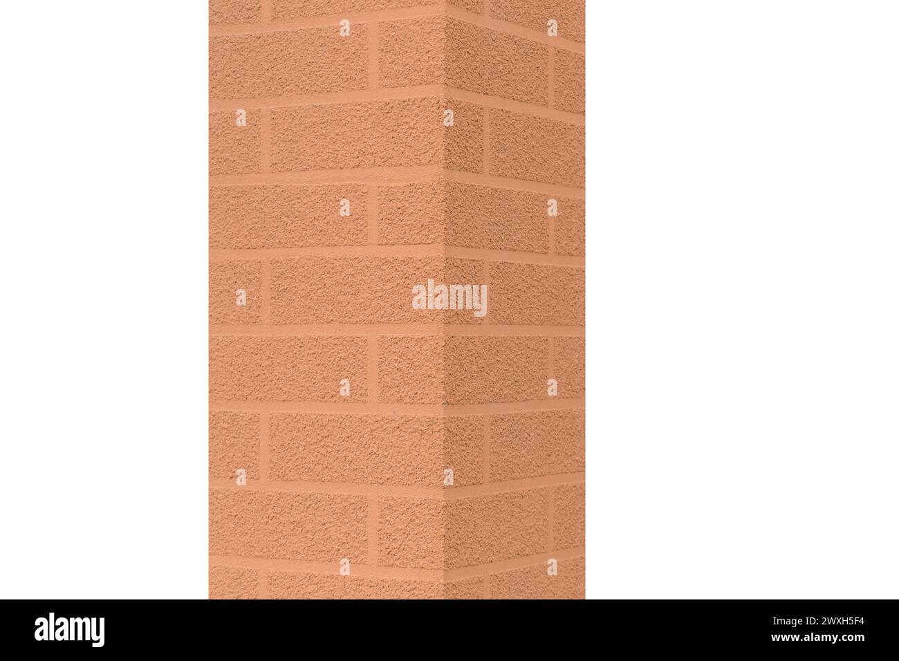 Brown Color Column With Abstract Brick Wall Pattern On White Background Isolated Building Object. Stock Photo