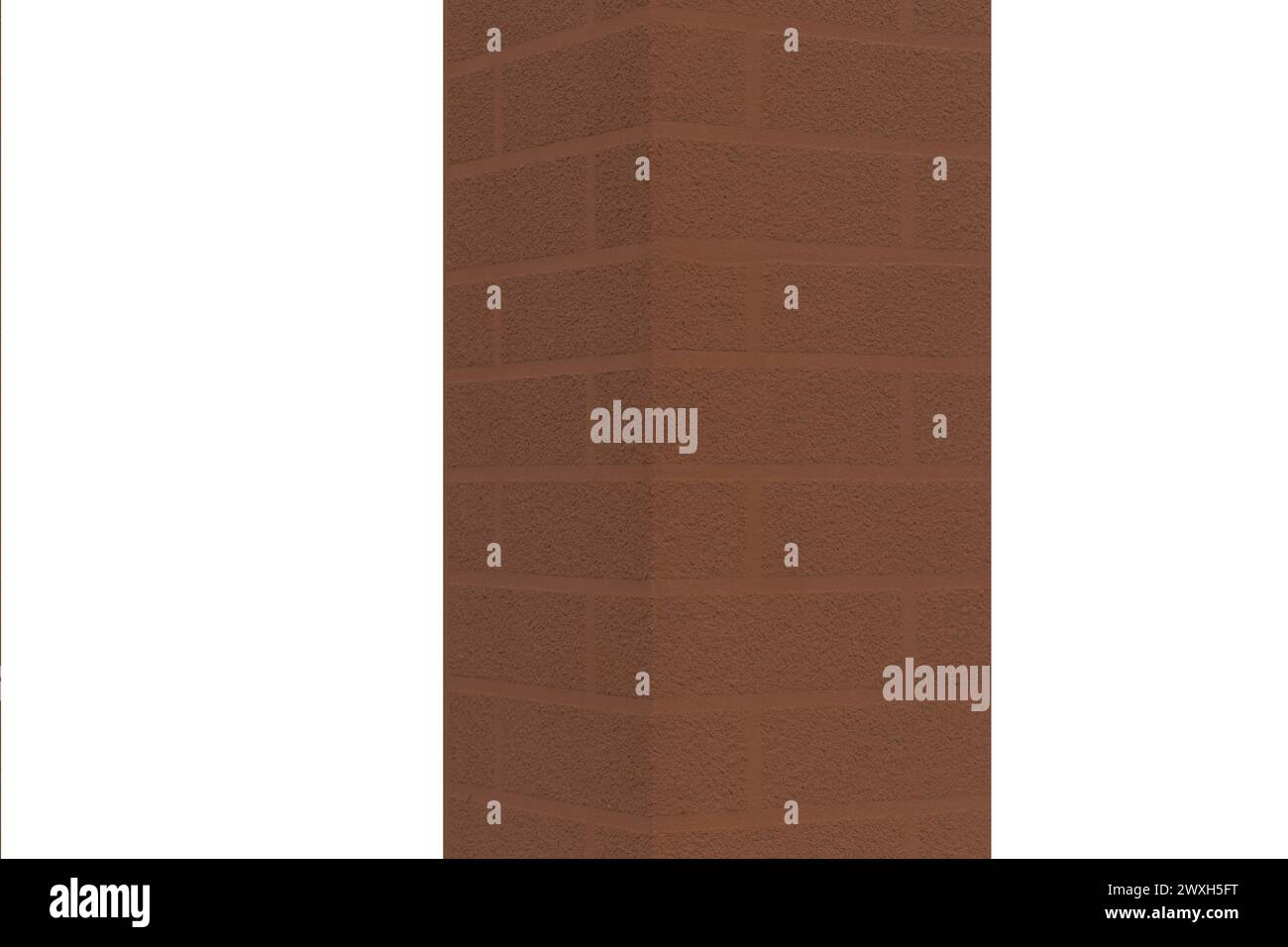 Brown Color Column Abstract Brick Wall Pattern White Background Isolated Building Object Element. Stock Photo
