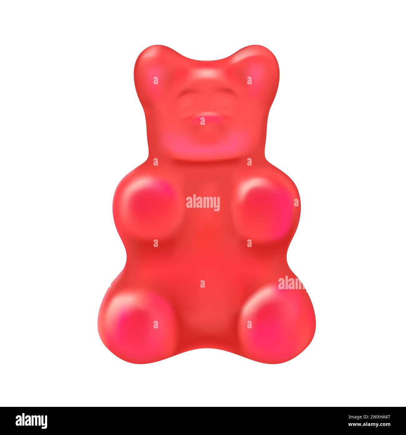 3D jelly candy red bright bear character, sweet and sour glossy dessert