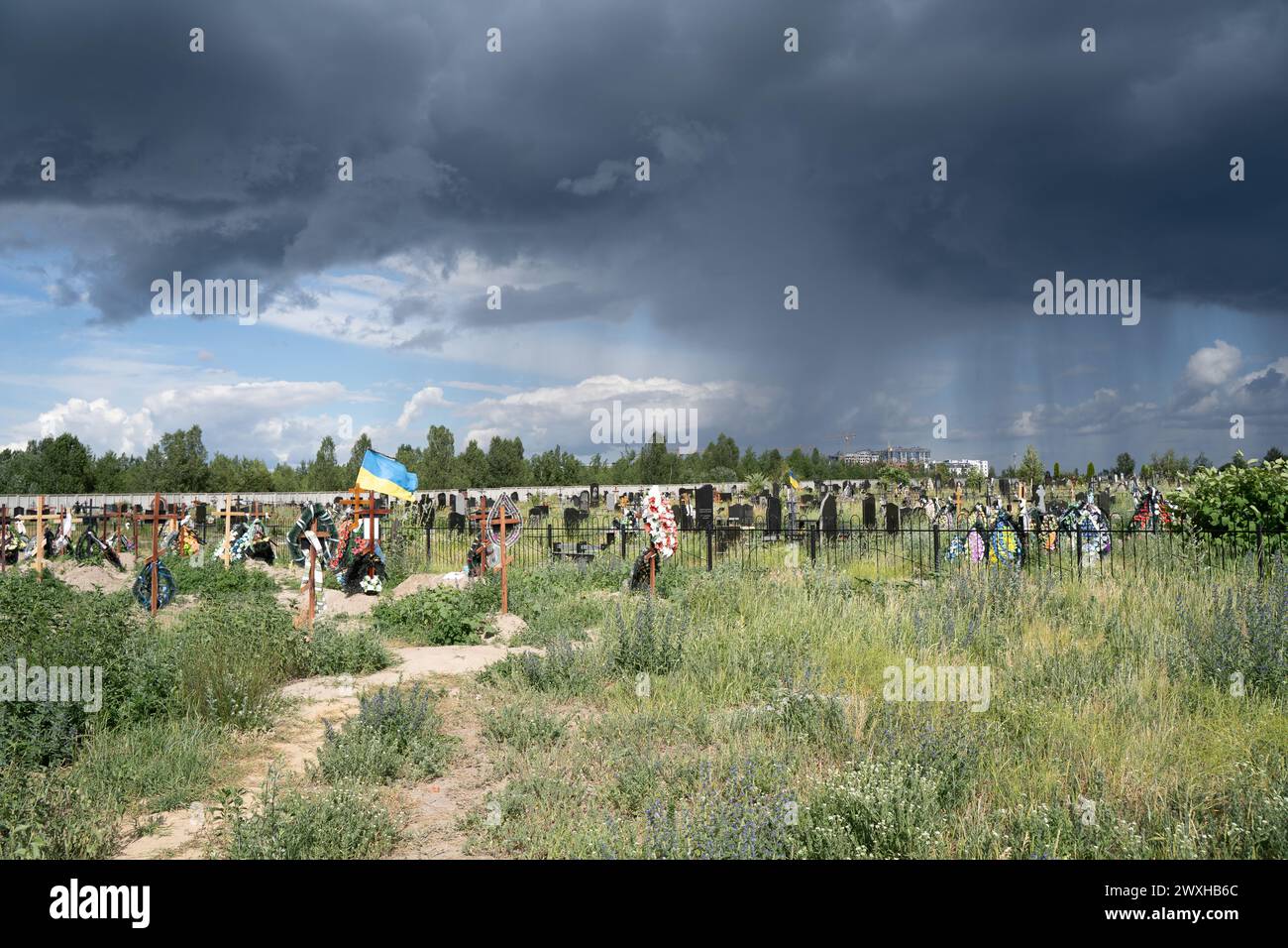The graveyard in Bucha, Ukraine Stock Photo