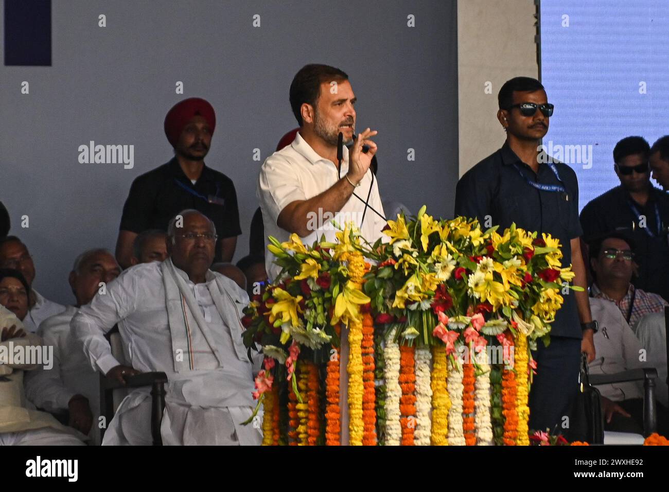 New Delhi, Delhi, India. 31st Mar, 2024. Rahul Gandhi, leader of Indian National Congress, addresses the crowd during his speech, during a mega rally organised by various opposition parties of India, in New Delhi, India on March 31, 2024. (Credit Image: © Kabir Jhangiani/ZUMA Press Wire) EDITORIAL USAGE ONLY! Not for Commercial USAGE! Credit: ZUMA Press, Inc./Alamy Live News Stock Photo