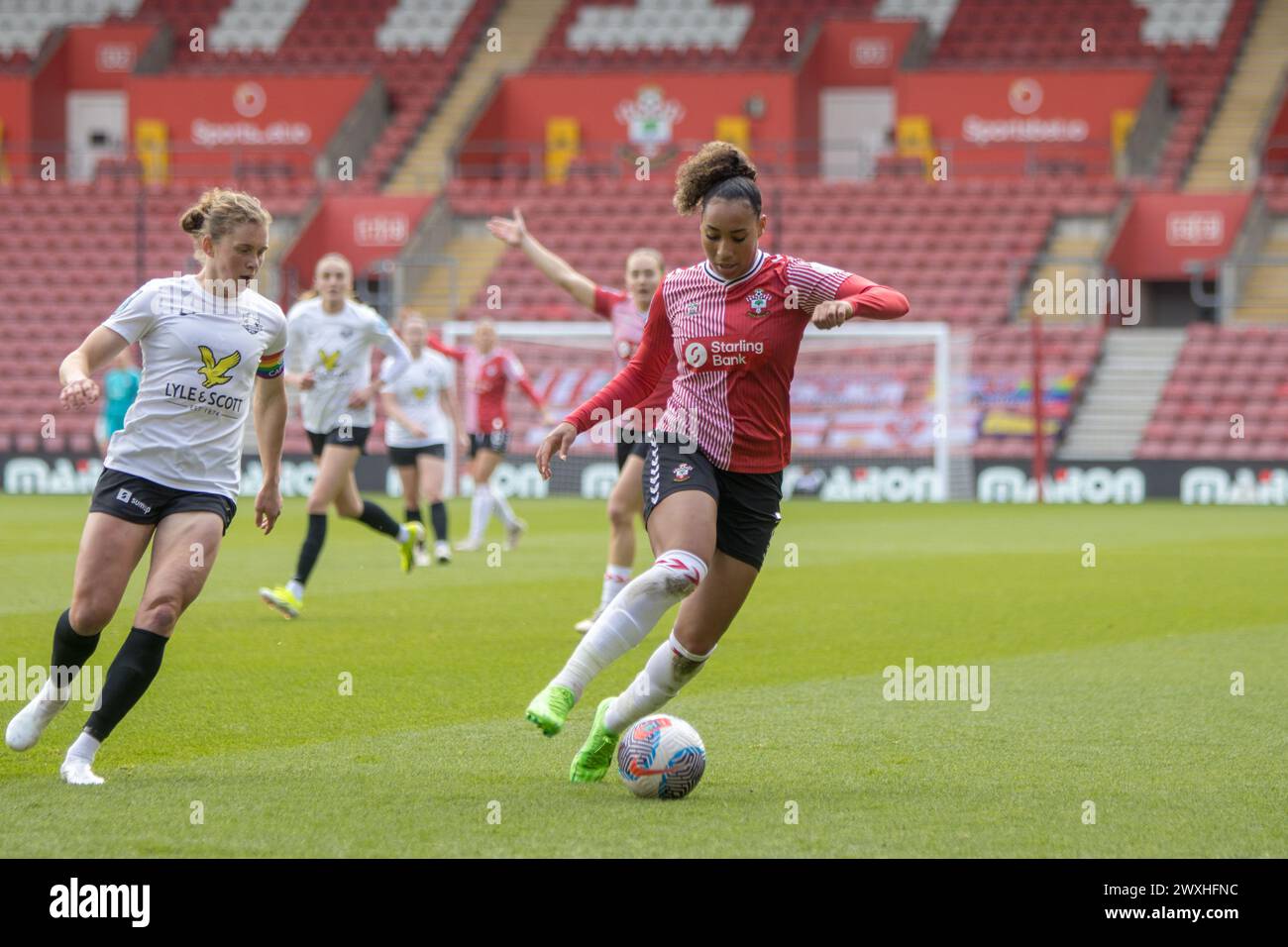 Southampton, UK. 31st Mar, 2024. Lexi Lloyd-Smith (7 Southampton) in action during the FA Womens Championship game between Southampton and Lewes at St Marys Stadium, Southampton. (Tom Phillips/SPP) Credit: SPP Sport Press Photo. /Alamy Live News Stock Photo