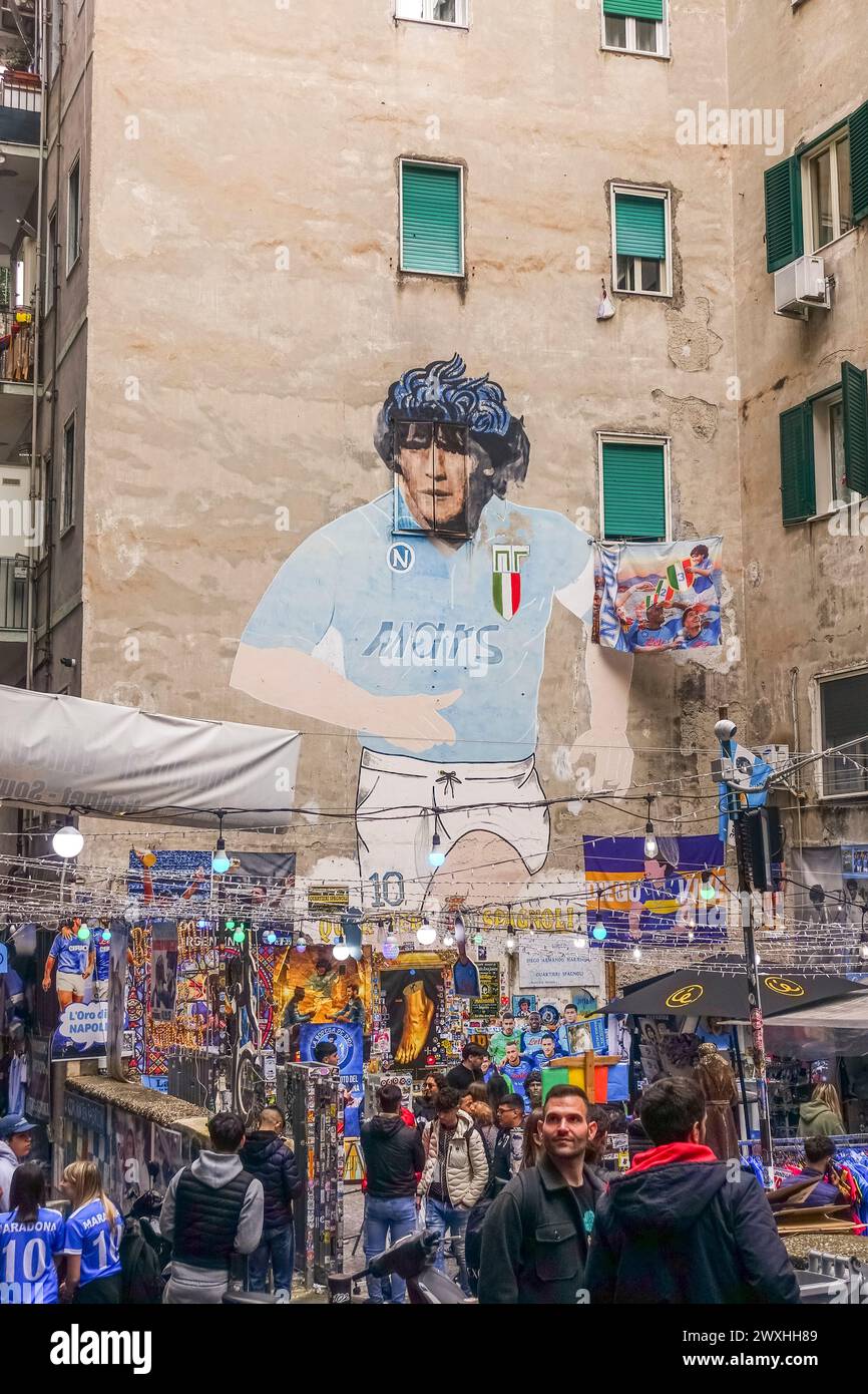 Diego Maradona mural in the Spanish Quarter of Naples, what has