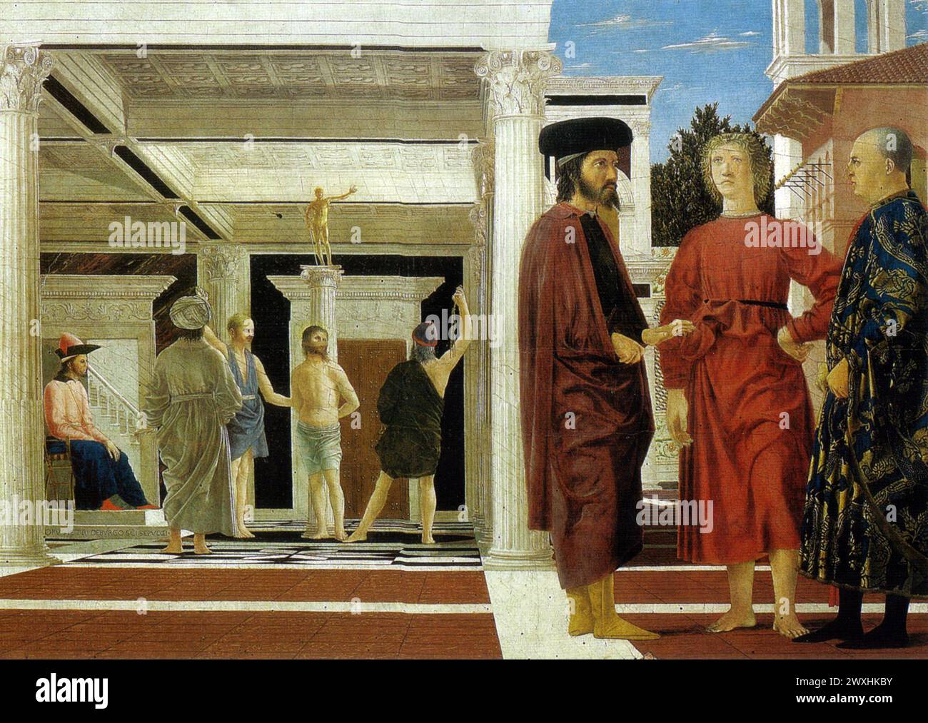 Flagellation Of Christ 1470 Circa Piero Della Francesca Stock Photo flagellation-of-christ-1470-circa-piero-della-francesca-stock-photo