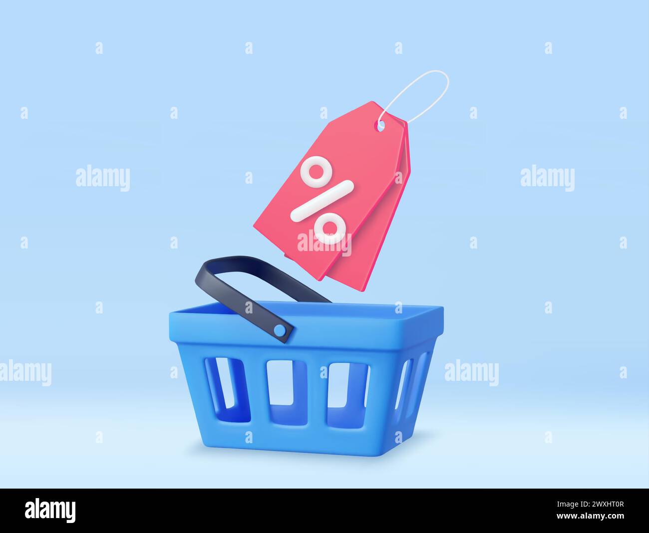 3d coupon with Shopping Basket. Sale and discount on purchases of goods