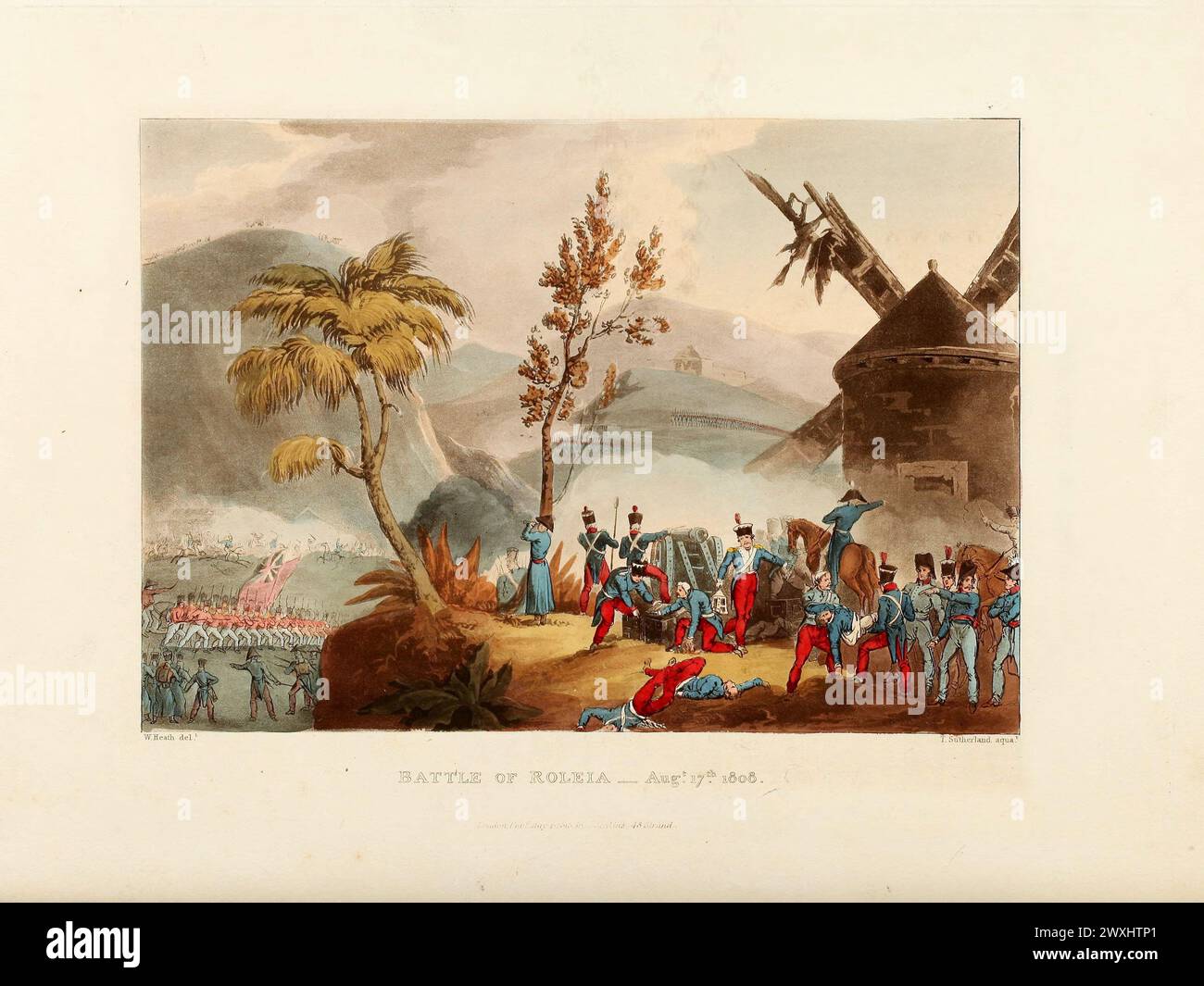Battle of Roleia, August 17, 1808. Vintage Coloured Aquatint, published by James Jenkins, 1815,  from  The martial achievements of Great Britain and her allies : from 1799 to 1815. Stock Photo