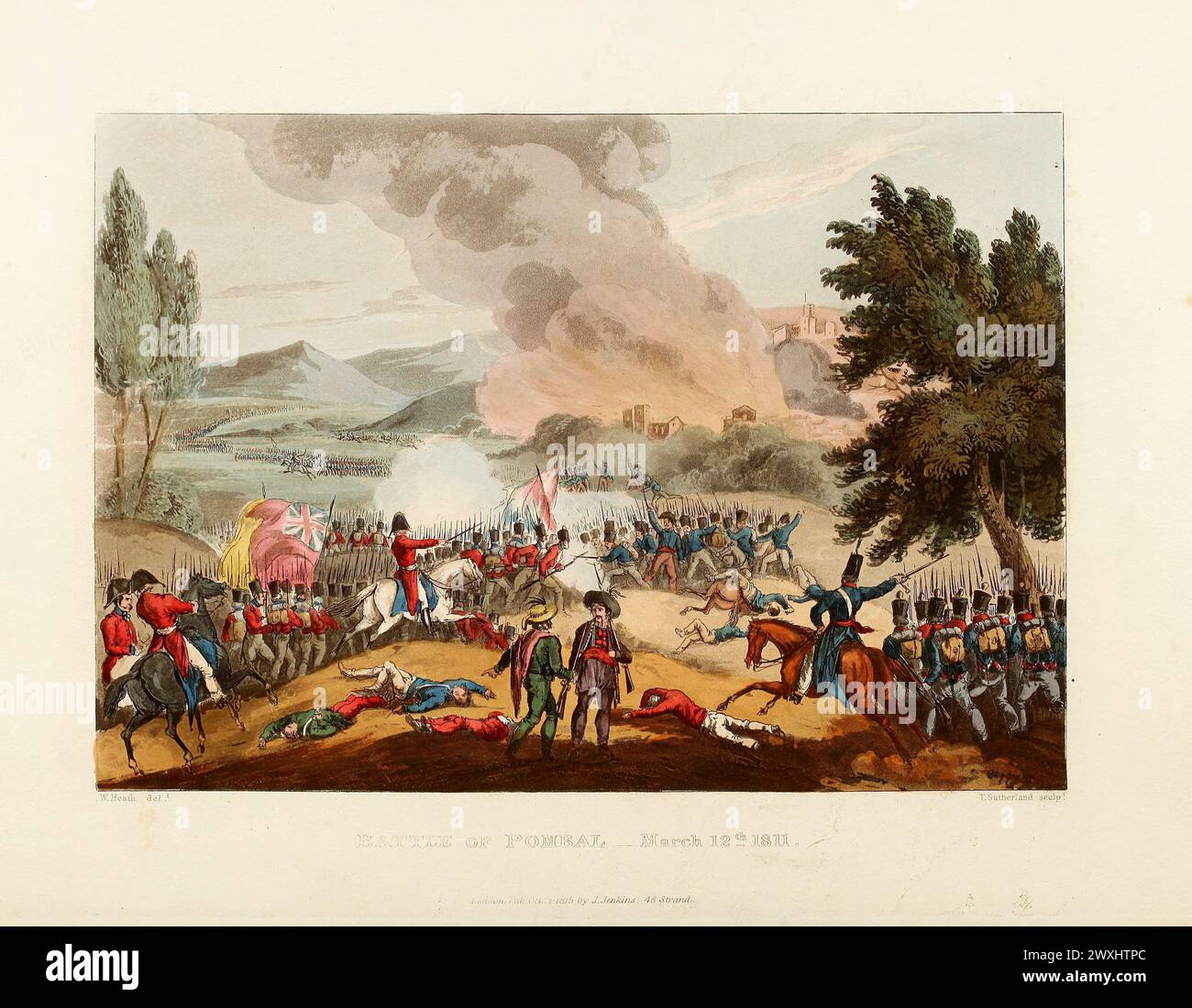 Battle of Pombal, March 12, 1811. Vintage Coloured Aquatint, published by James Jenkins, 1815,  from  The martial achievements of Great Britain and her allies : from 1799 to 1815. Stock Photo
