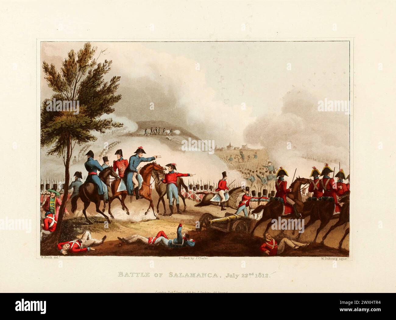 Battle of Salamanca, July 22, 1812. Vintage Coloured Aquatint, published by James Jenkins, 1815,  from  The martial achievements of Great Britain and her allies : from 1799 to 1815. Stock Photo