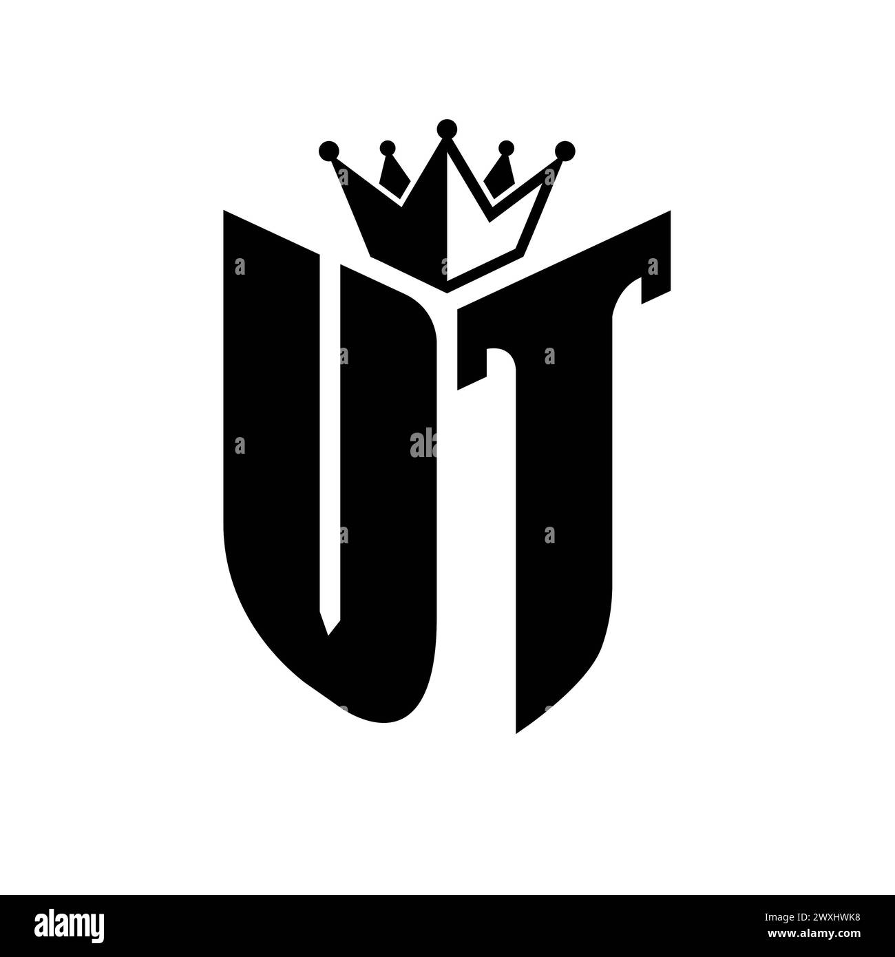 VT Letter monogram with shield shape with crown black and white color ...