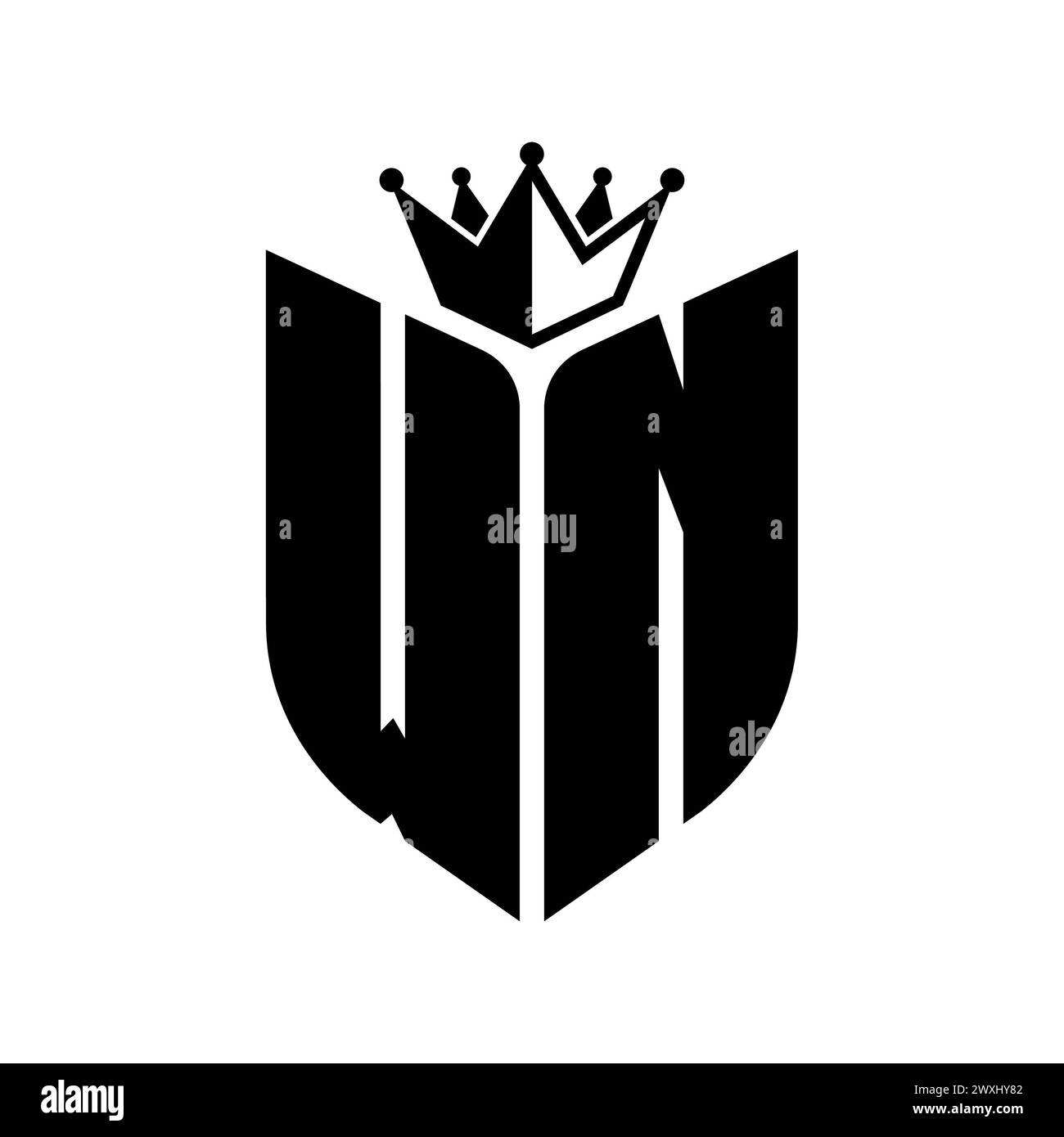 WN Letter monogram with shield shape with crown black and white color ...