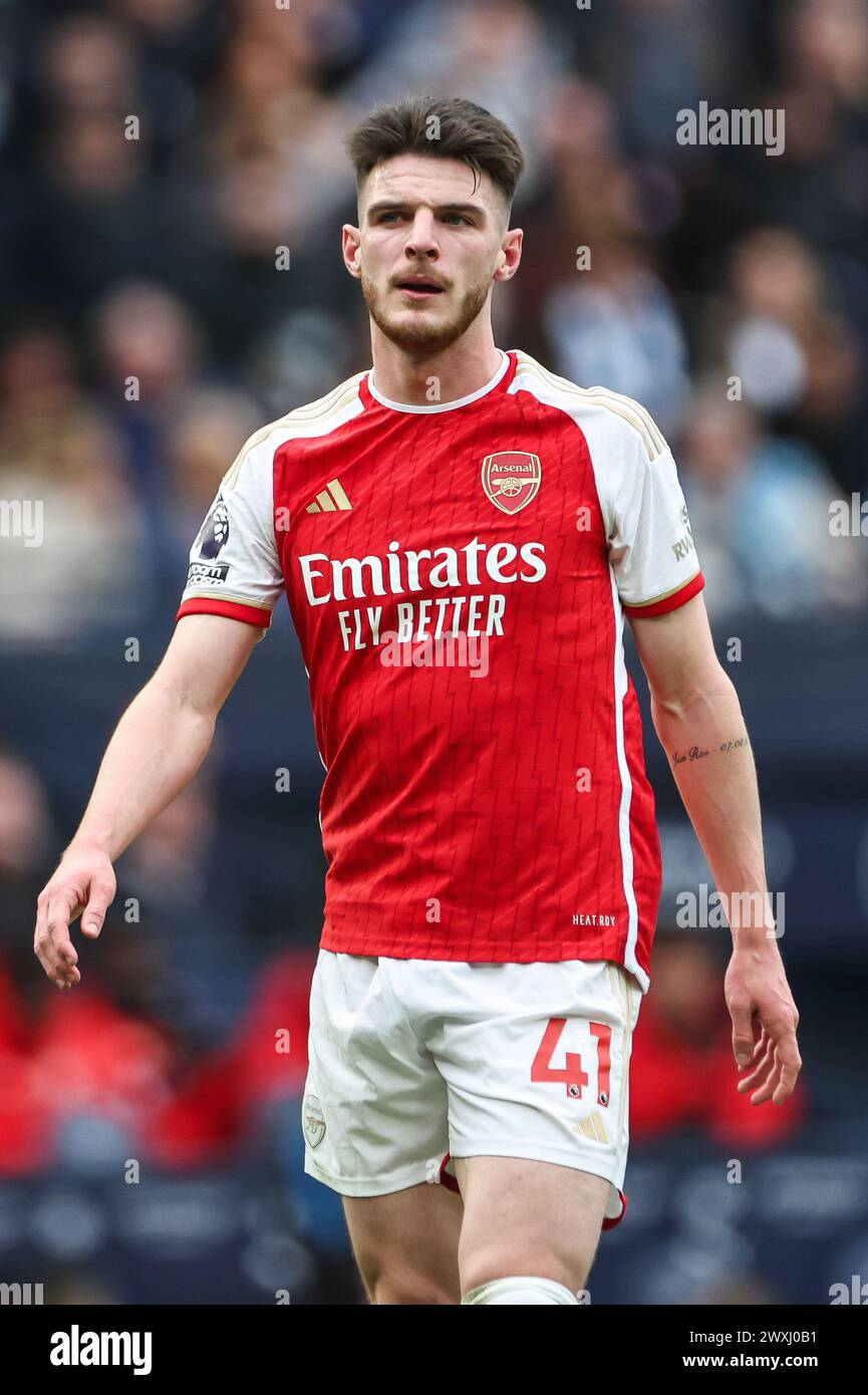 Declan Rice of Arsenal during the Premier League match Manchester City vs Arsenal at Etihad Stadium, Manchester, United Kingdom, 31st March 2024  (Photo by Mark Cosgrove/News Images) Stock Photo