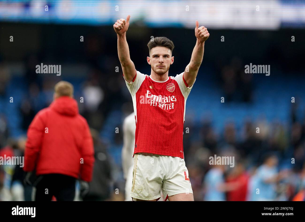 Arsenal's Declan Rice reacts following the Premier League match at the ...
