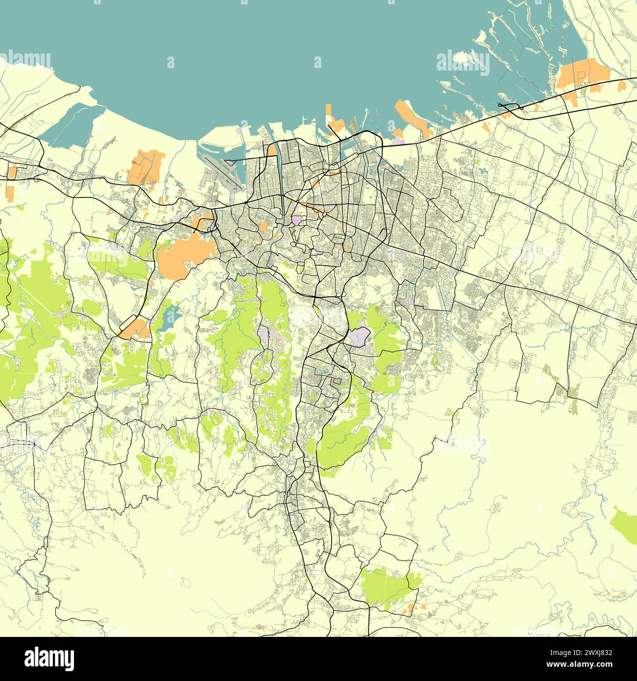 Map of Semarang City, Central Java, Indonesia Stock Vector