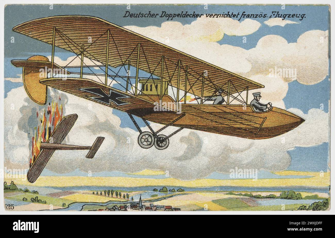 WW1 postcard photo of two allied biplanes in flight over France WW1 postcard photo of two allied biplanes in flight over France