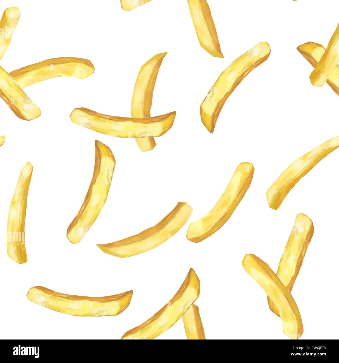 French fries. Seamless pattern with roasted potato chips in deep fat