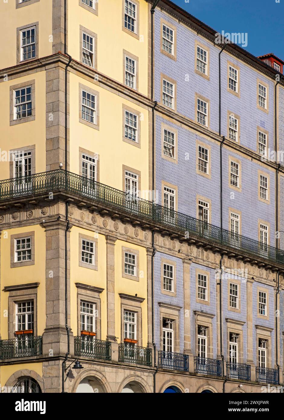 Tiled facades of houses on Ribeira Square, Praca da Ribeira, Porto ...