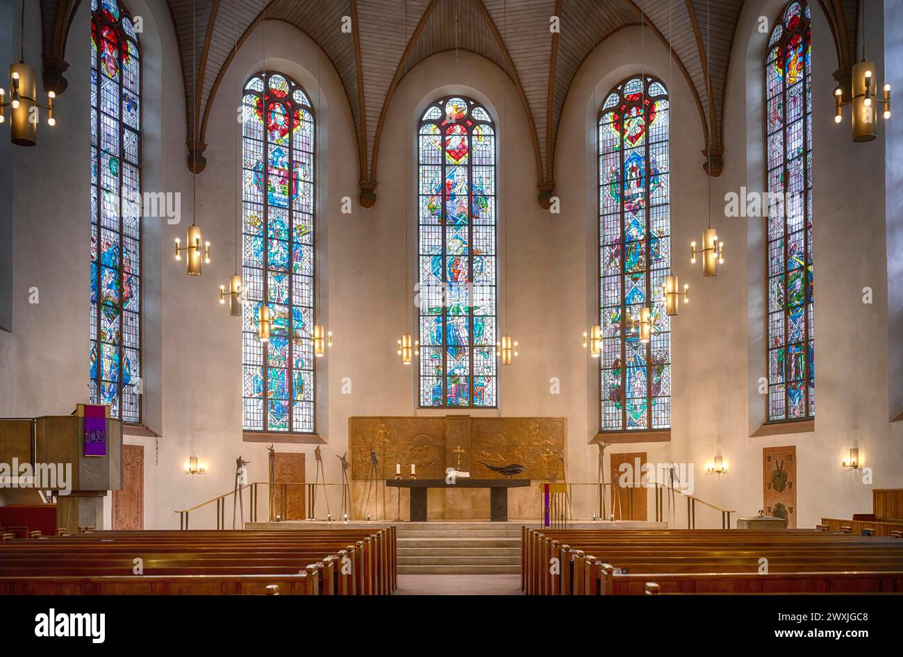 Interior view, choir, apse, altar, Protestant Church of St Catherine, St Catherine's Church, Frankfurt am Main, Hesse, Germany Stock Photo