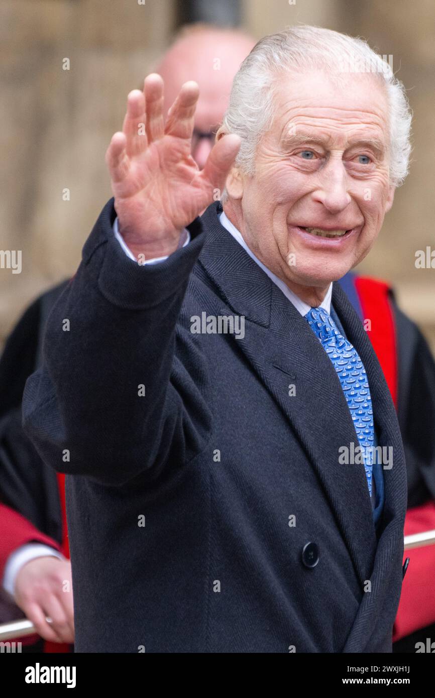 31/03/2024. Windsor, UK HRH Prince Charles III attends the Easter Sunday Service in St George’s Chapel at Windsor Castle. It was the first time King Charles III has made a public appearance since it was announced he has cancer and is undergoing treatment.  Photo credit: Ray Tang Stock Photo