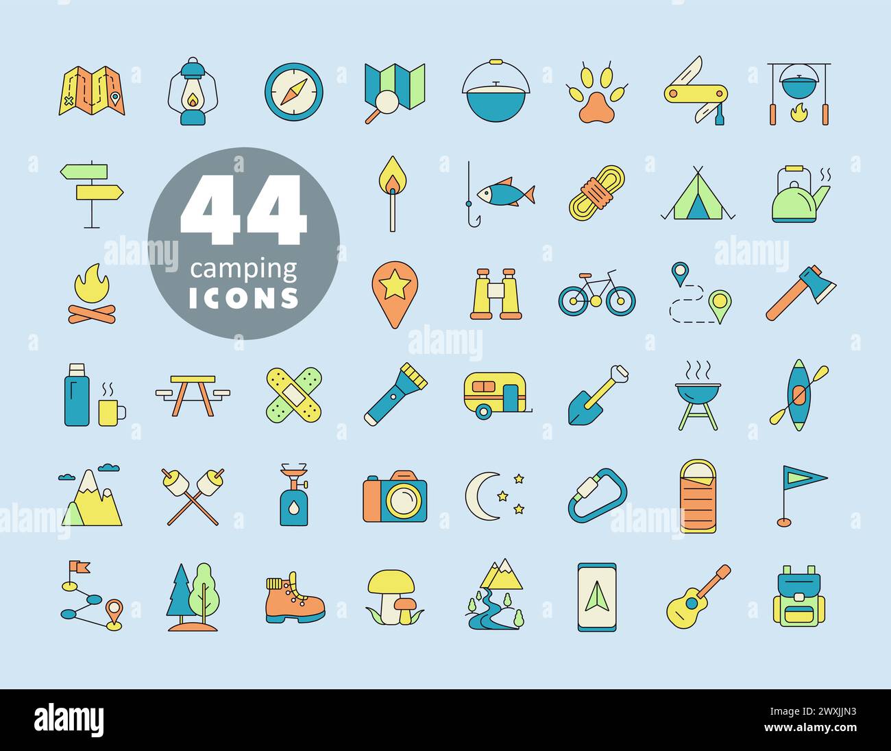 Camping, Hiking, Nature and Outdoor Activities icons set. Graph symbol ...