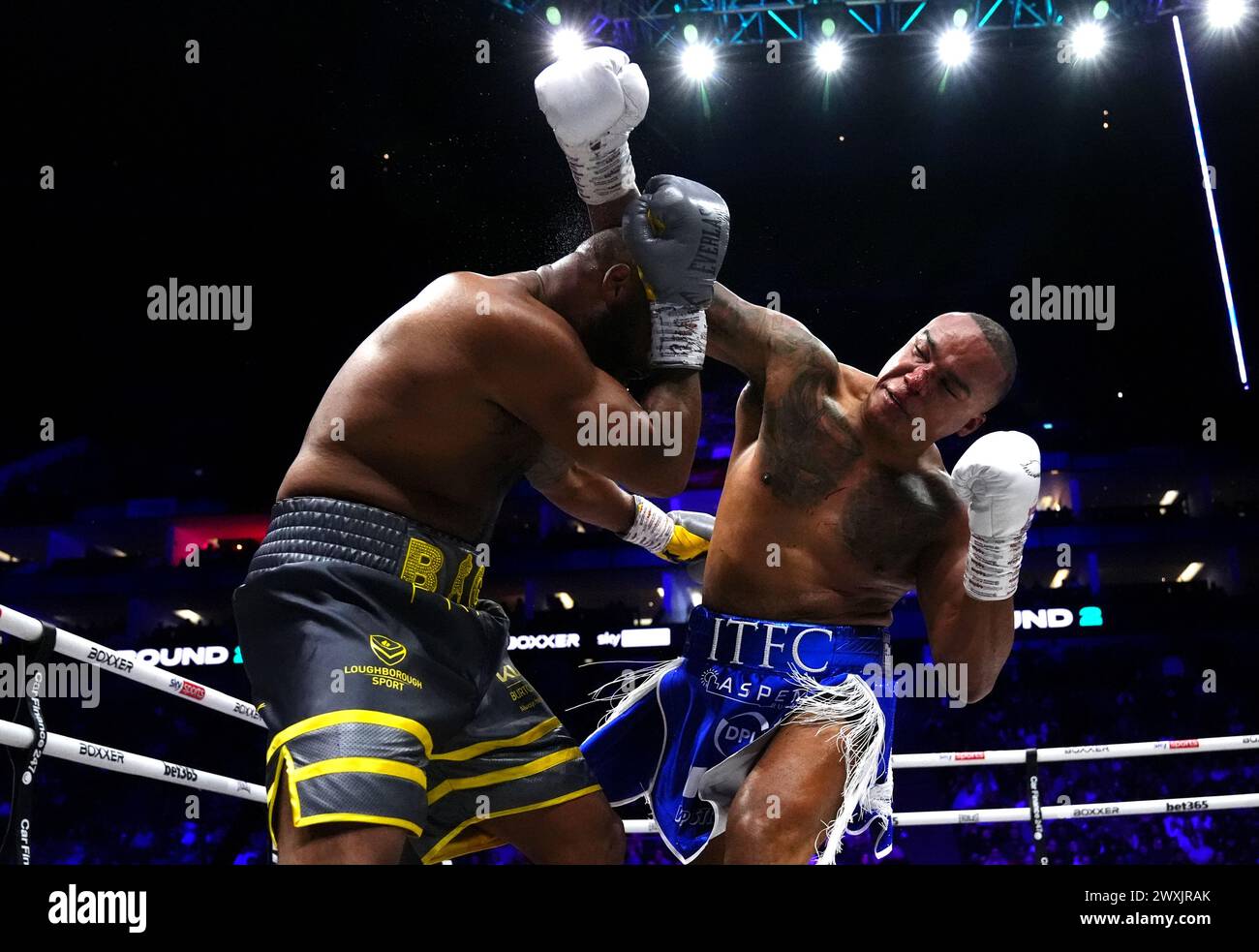 Frazer Clarke and Fabio Wardley (right) in action during their heavy ...
