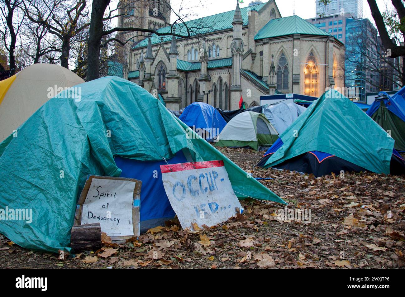 Occupy Toronto was a protest and demonstration with tents in St. James Park. Stock Photo