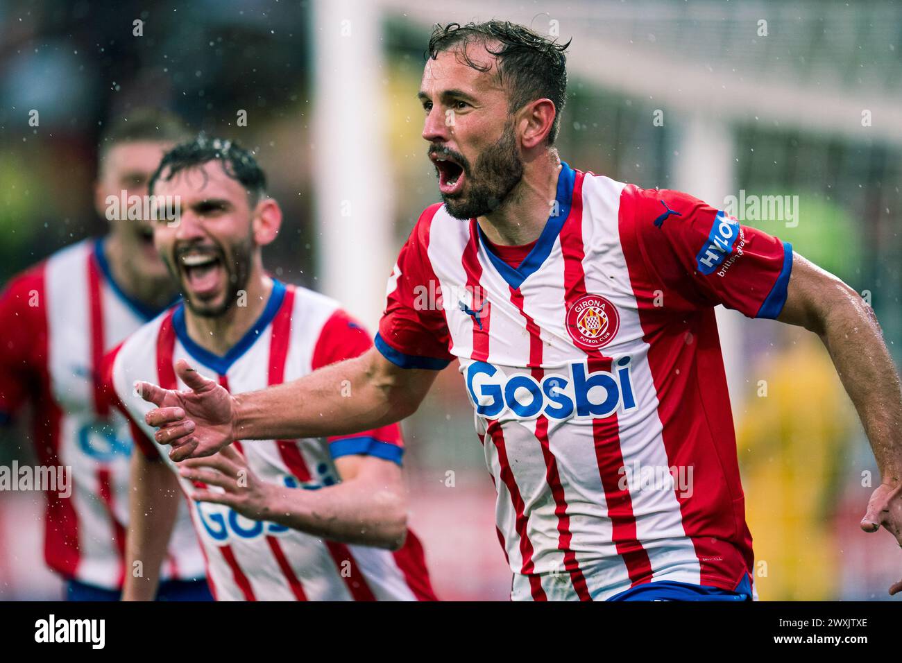 Girona, Spain, 31, March, 2024.  Spanish LaLiga EA Sports: Girona FC v Real Betis.  (07) Cristhian Stuani celebrates his score.  Credit: Joan G/Alamy Live News Stock Photo