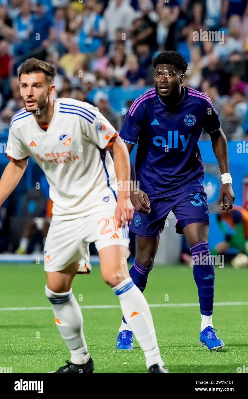 Charlotte, Nc, USA. 30th Mar, 2024. Charlotte FC Attacker PATRICK AGYEMANG (GHA) plays against the FC Cincinnati during the Charlotte FC Vs FC Cincinnati match at Bank of America Stadium in Charlotte, NC. (Credit Image: © Walter G Arce Sr Grindstone Medi/ASP) EDITORIAL USAGE ONLY! Not for Commercial USAGE! Stock Photo