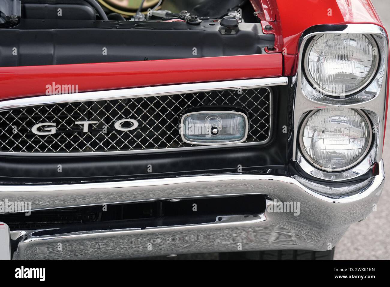 United States. 31st Mar, 2024. The front end of a 1965 Pontiac GTO is shown at the Concours d' Elegance Horseless Carriage Club Annual Easter Day Car show in Forest Park on Sunday in St. Louis on March 31, 2024. Photo by Bill Greenblatt/UPI Credit: UPI/Alamy Live News Stock Photo
