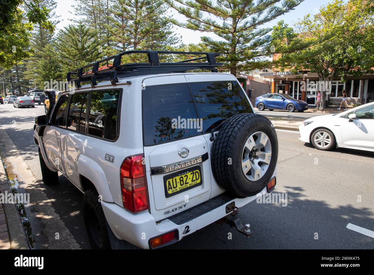 2004 white Nissan Patrol, four wheel drive vehicle popular with off road and overloading drivers, parked in Sydney,Australia Stock Photo