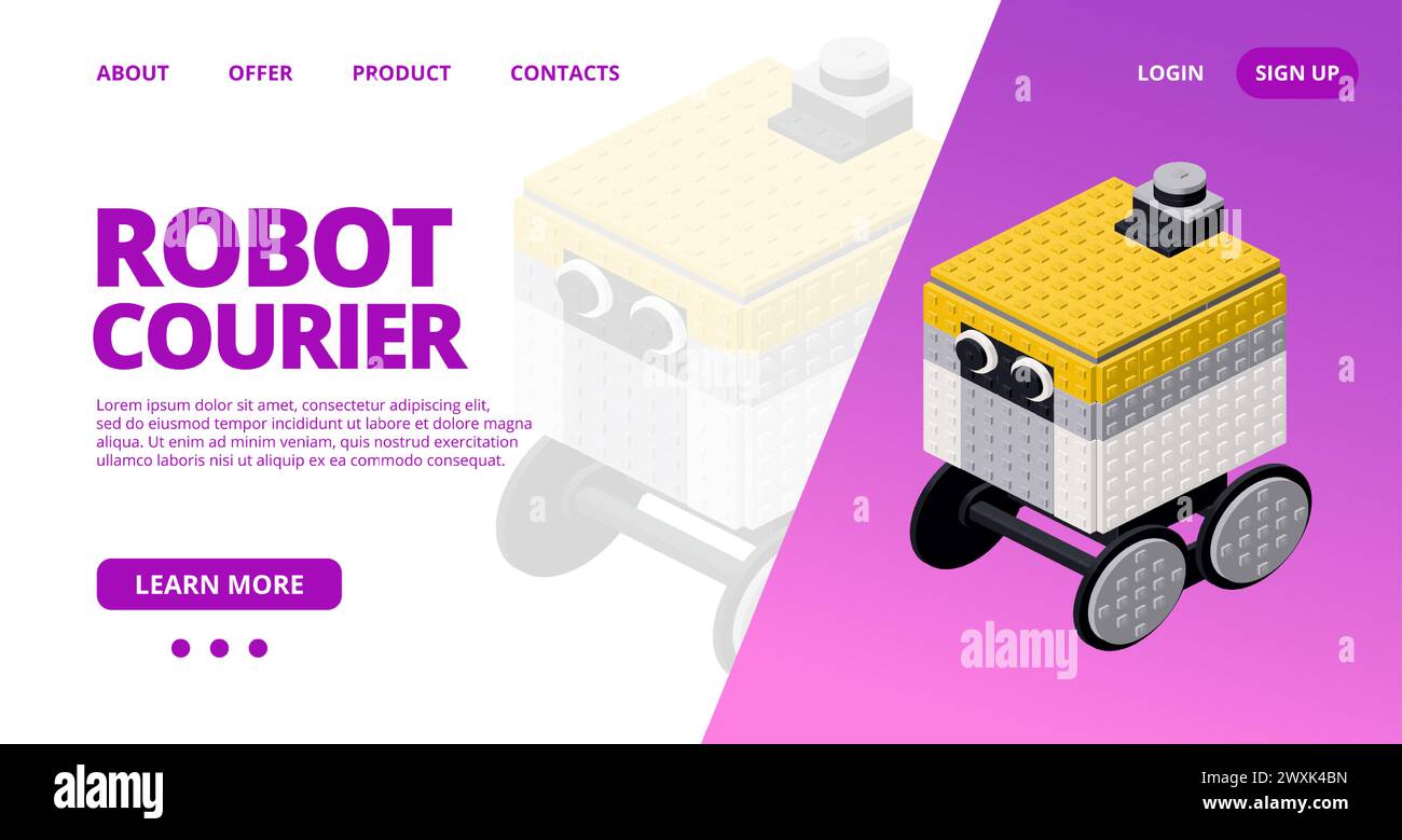 Web template with a robot courier. Vector Stock Vector