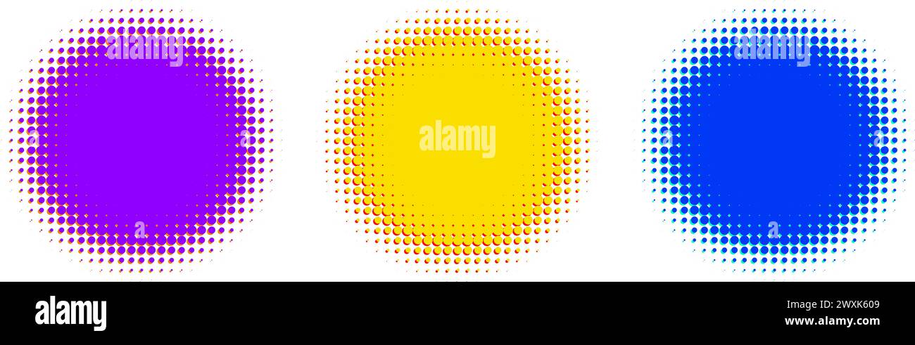 Set of Colored Circle Halftone Dots Pattern Shapes. Vector illustration ...