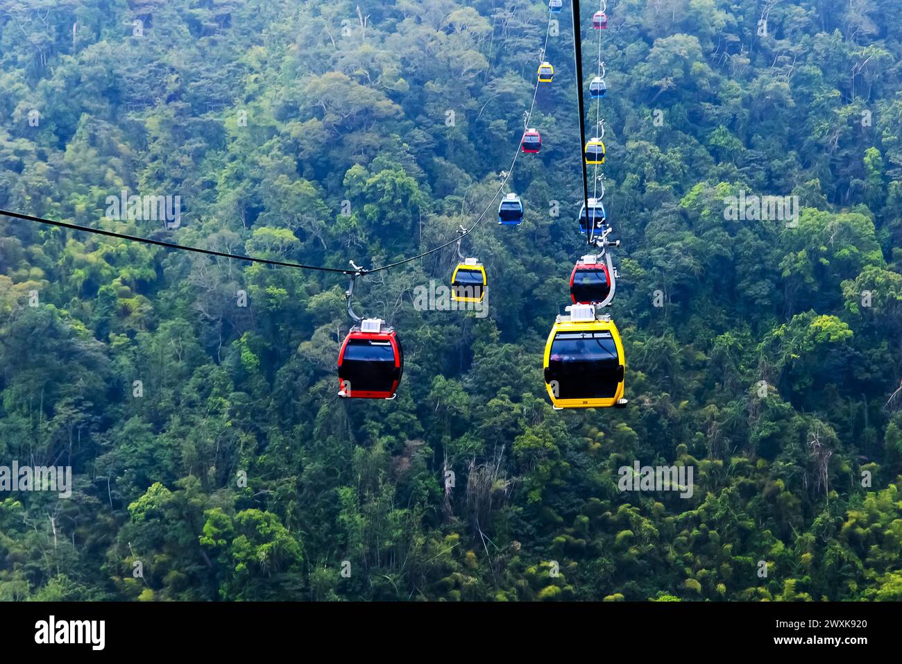 The cable car route leads up Ba Na hill Stock Photo