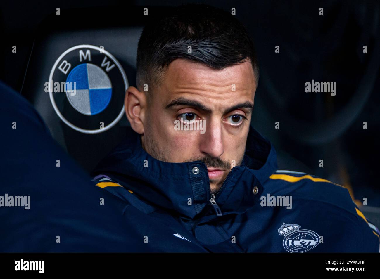 Madrid, Madrid, Spain. 31st Mar, 2024. Jose Luis Sanmartin Mato (Joselu) of Real Madrid seen sitting into the bench before the La Liga EA Sports 2023/24 football match between Real Madrid vs Athletic Club Bilbao at Santiago Bernabeu stadium in Madrid, Spain. (Credit Image: © Alberto Gardin/ZUMA Press Wire) EDITORIAL USAGE ONLY! Not for Commercial USAGE! Credit: ZUMA Press, Inc./Alamy Live News Stock Photo