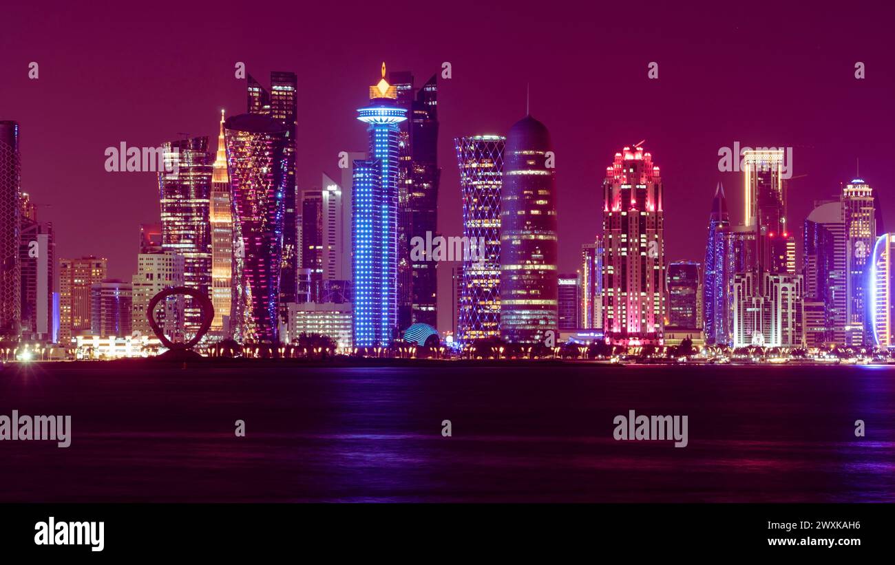Doha Skyline at night. Qatar. Doha Cityscape Stock Photo - Alamy