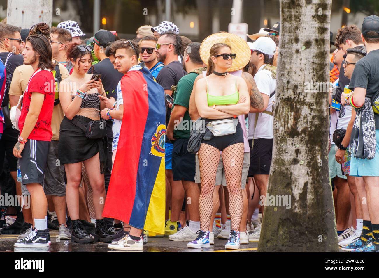 Miami, FL, USA March 23, 2024 Crowds of youth people waiting to get