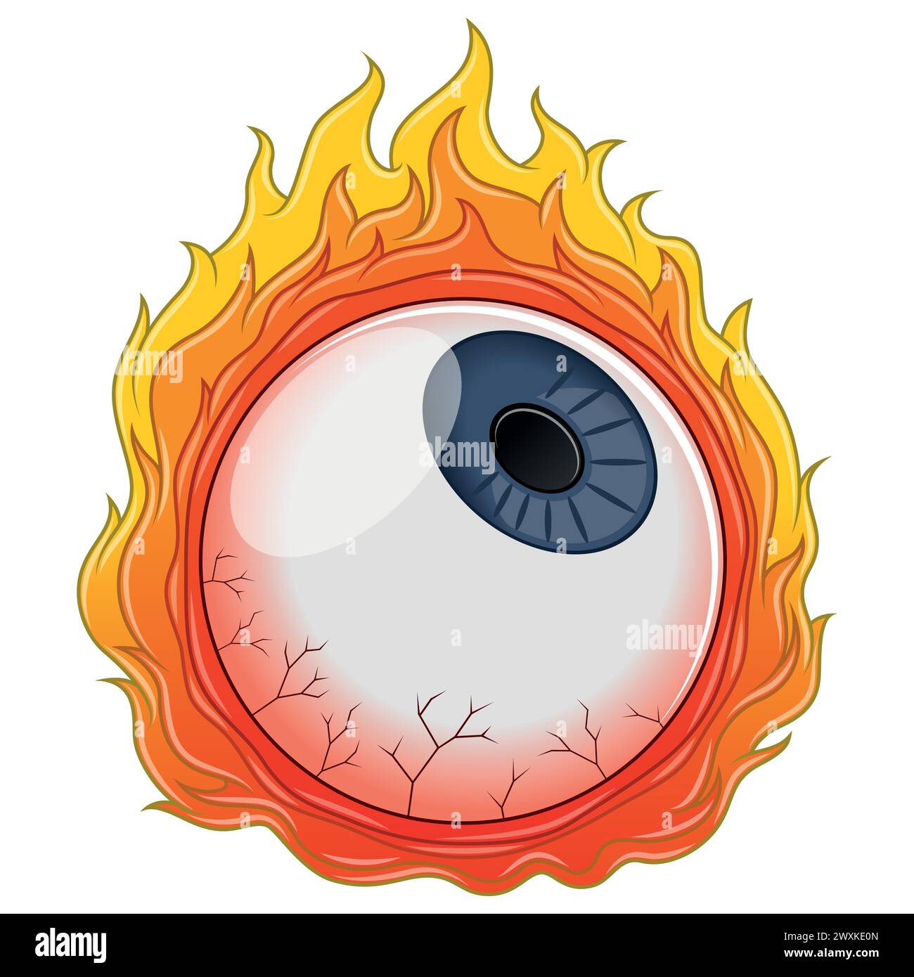 Vector design of Eye surrounded with fire in tattoo style Stock Vector