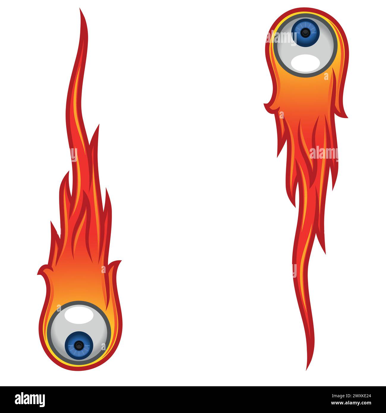 Vector design of Eye surrounded with fire in tattoo style Stock Vector