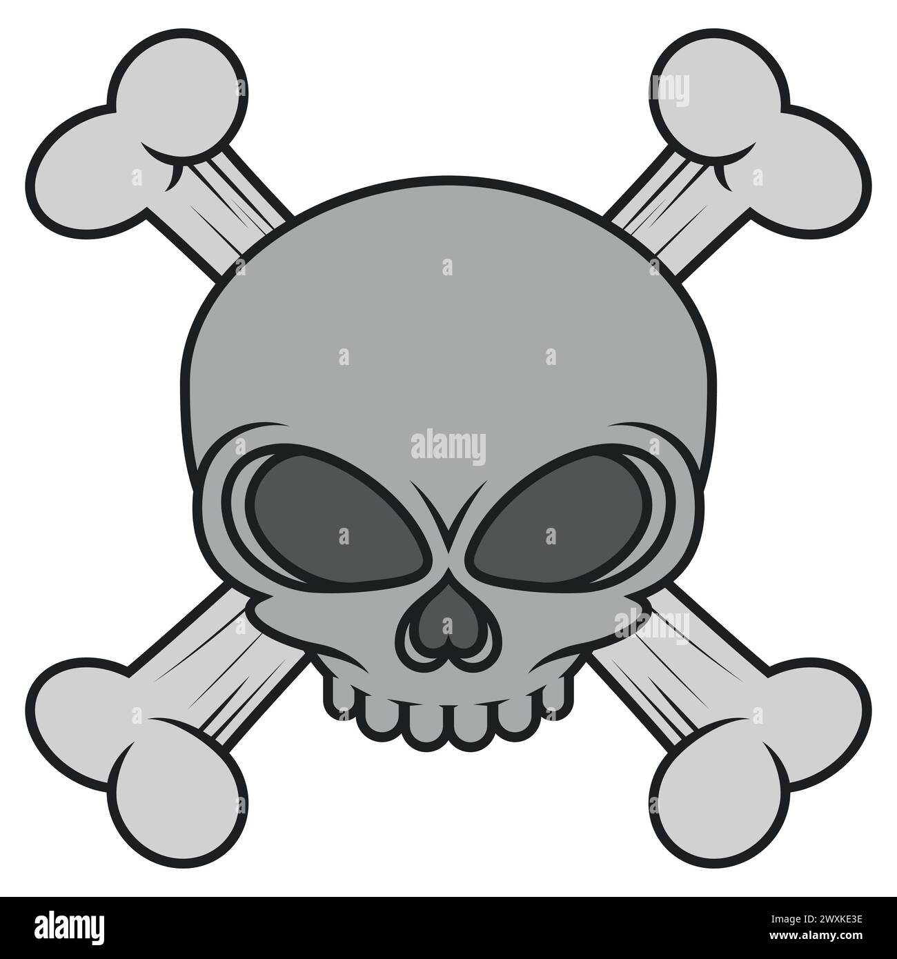 Skull vector design in cartoon style, skull with bones for Halloween Stock Vector
