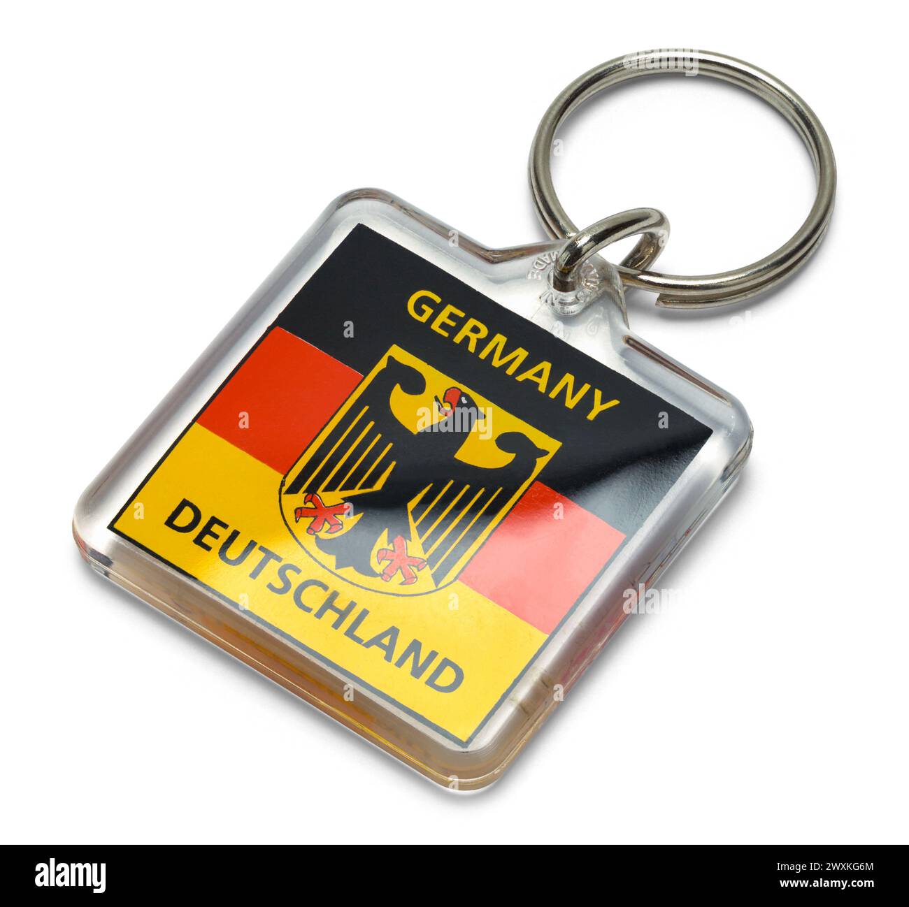 Plastic German Keychain Cut Out on White. Stock Photo