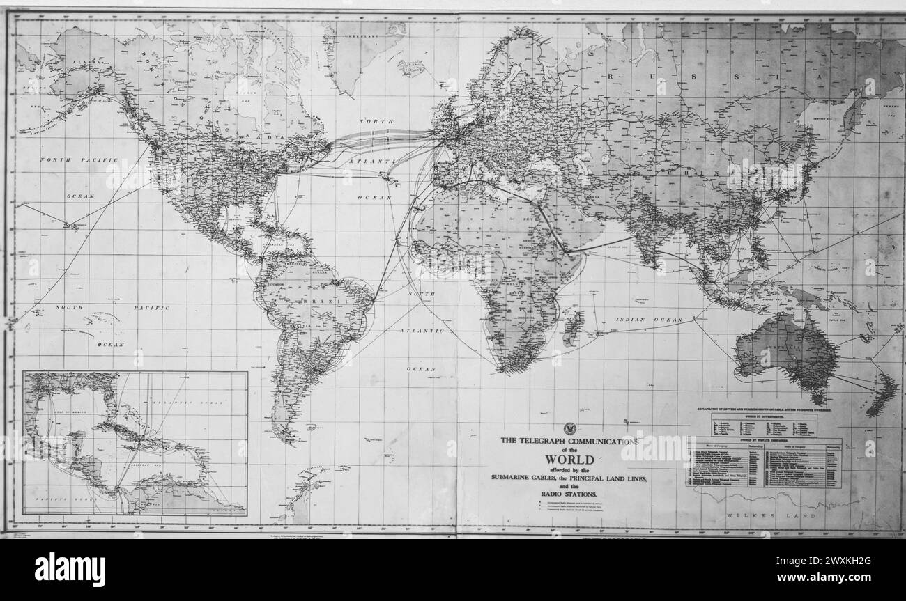 Map showing the Telegraph Communications of the World afforded by the
