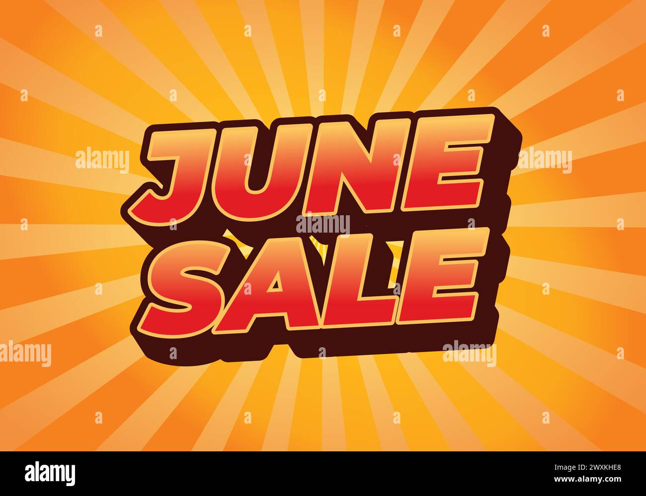 June sale. Text effect design in 3 dimensions style with eye catching ...