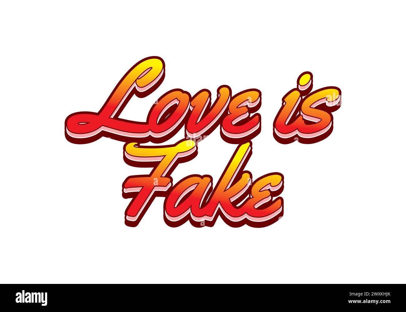 Love is fake. Text effect design in 3 dimension style Stock Vector