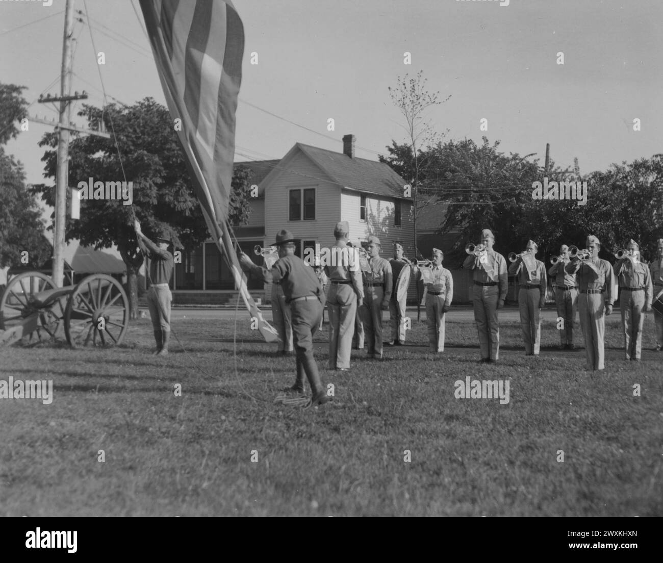 Marine Drum & Bugle Corps playing as flag is run up. National Matches