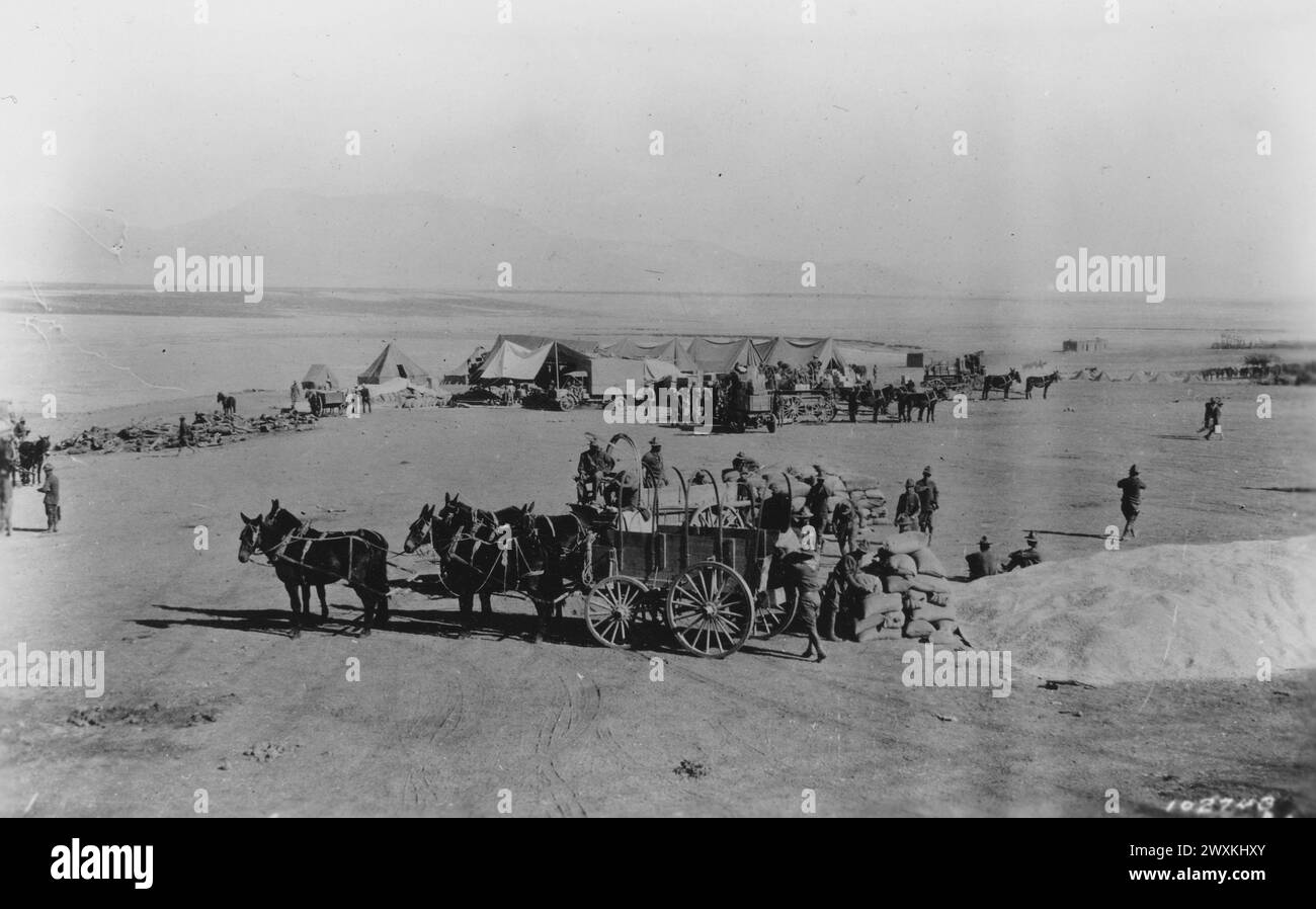 View taken in Mexico on Villa Expedition. View of Quartermaster Supply Depot at Namiquipa ca. 1916 Stock Photo