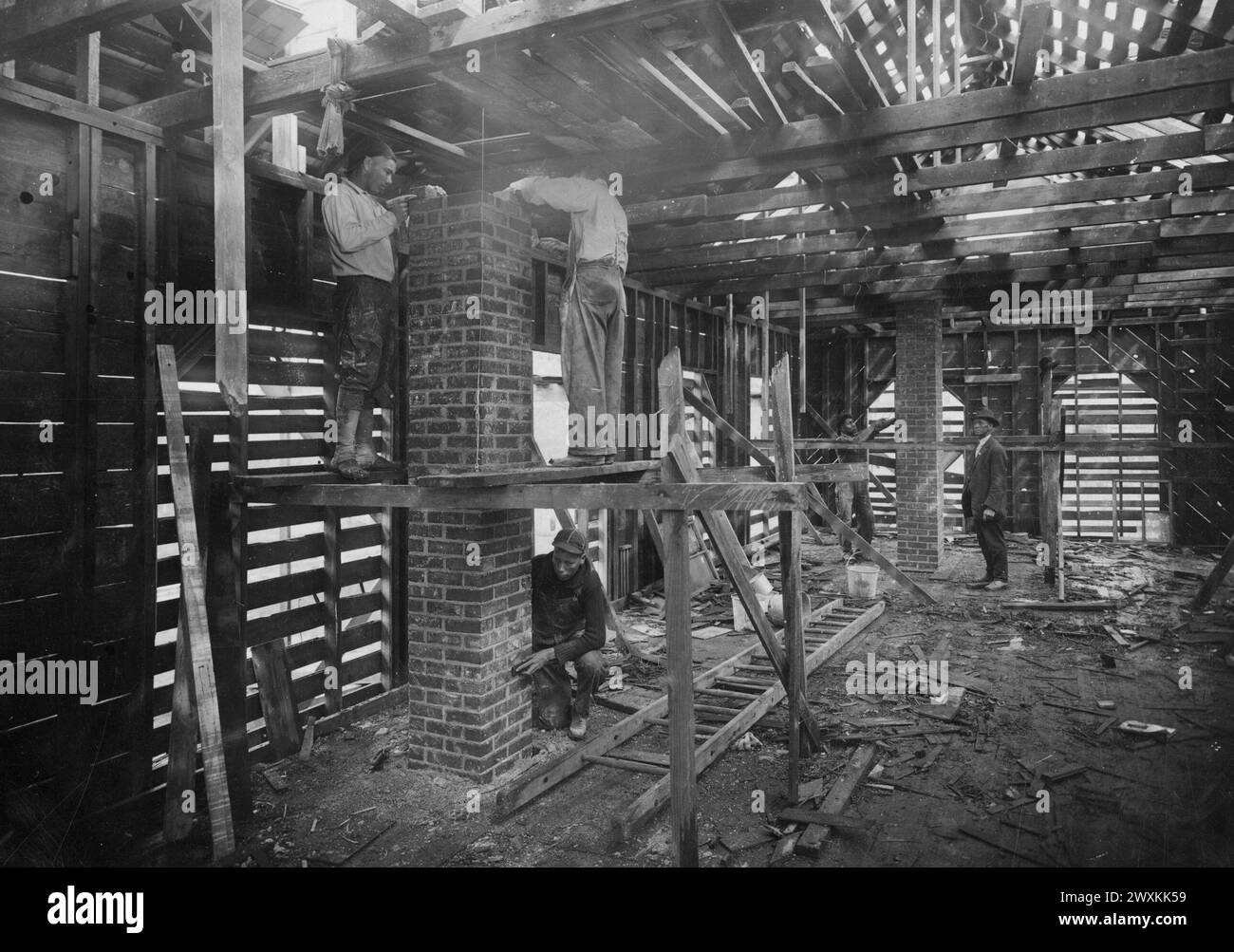 Students learning the trade of bricklaying ca. 1912-1917 Stock Photo