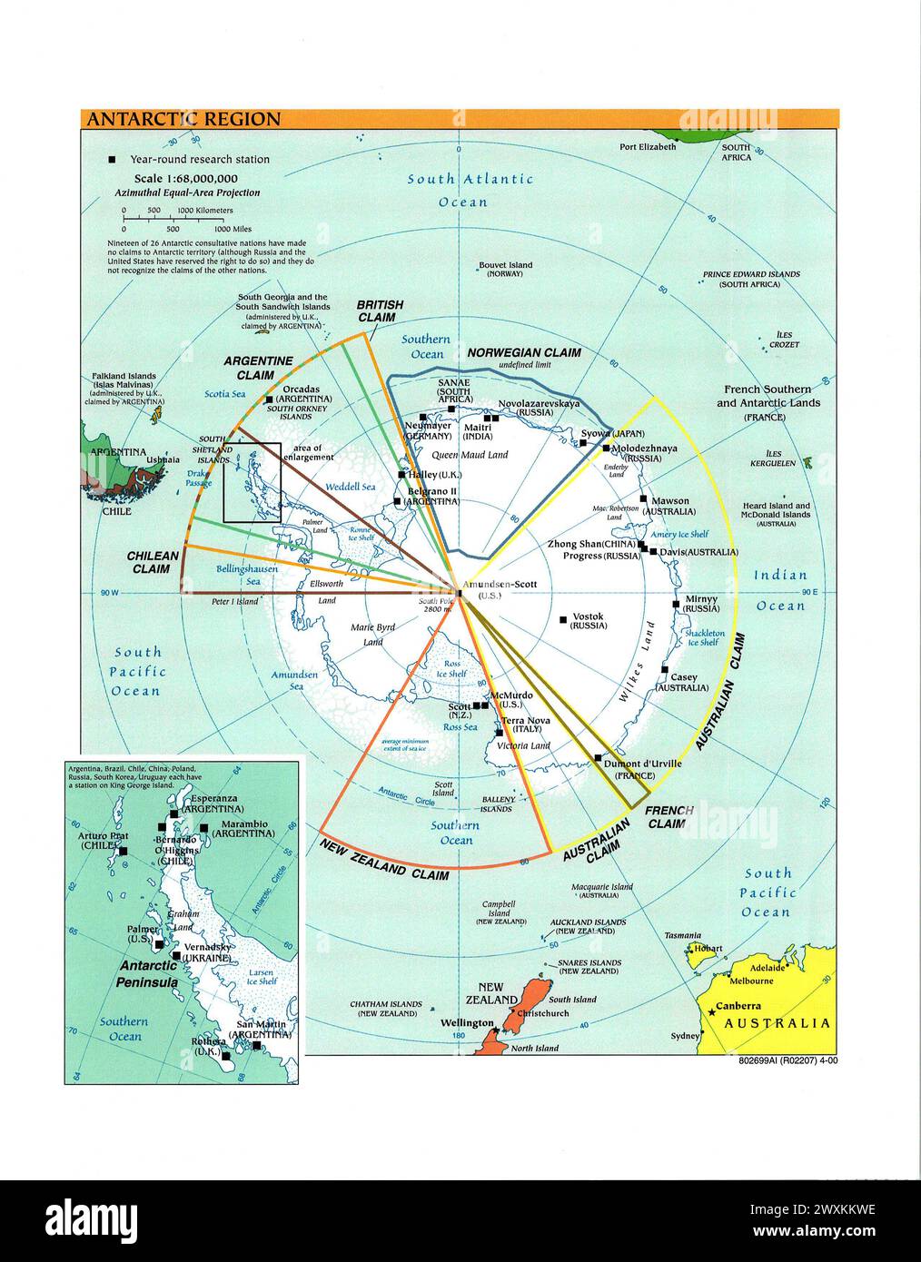 CIA Map of the Antarctic Region ca. possibly April 2000 Stock Photo