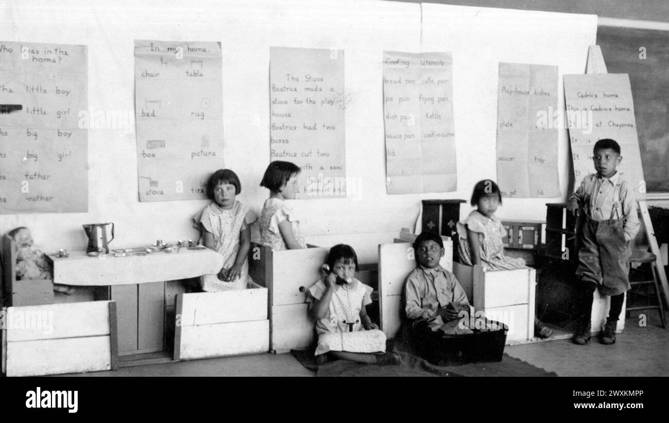Children playing house at a school in South Dakota ca. 1936 Stock Photo