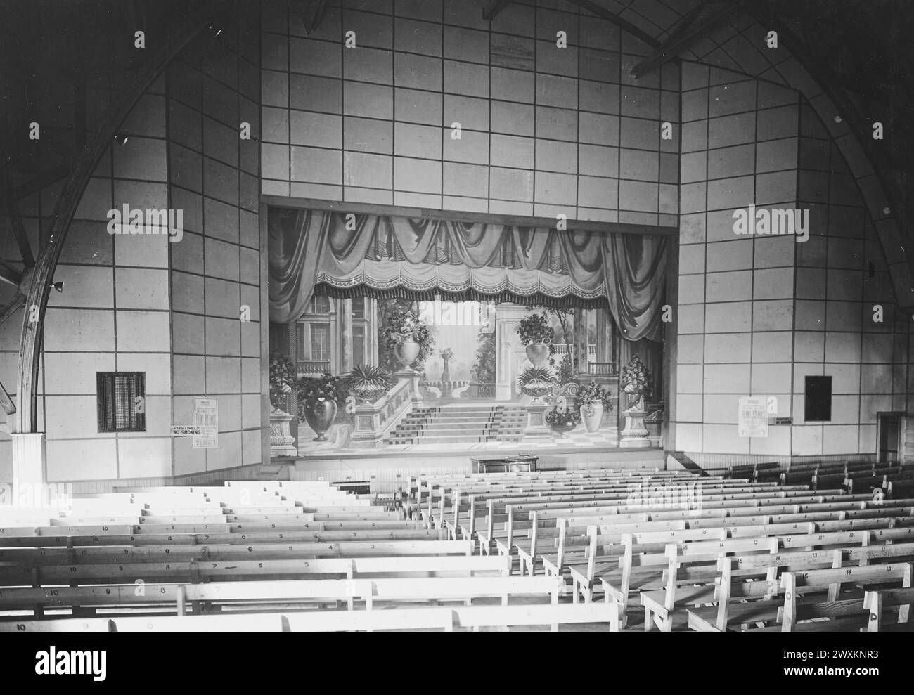 Empty seats in the Liberty Theater at Camp Mills, Long Island ca. 1918 Stock Photo